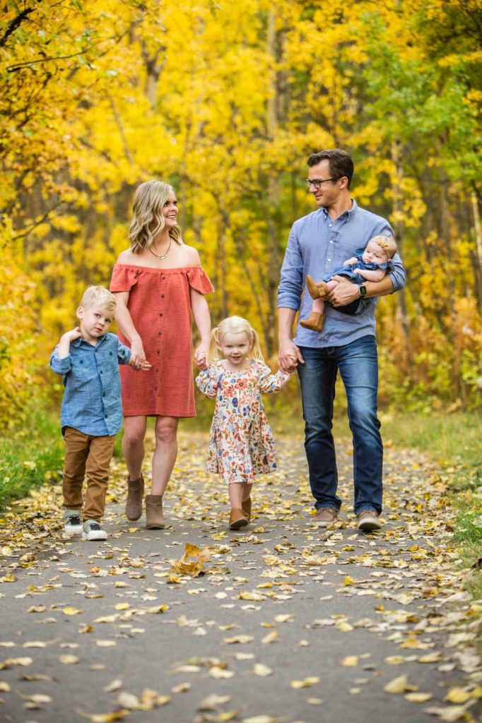 family in the fall forest