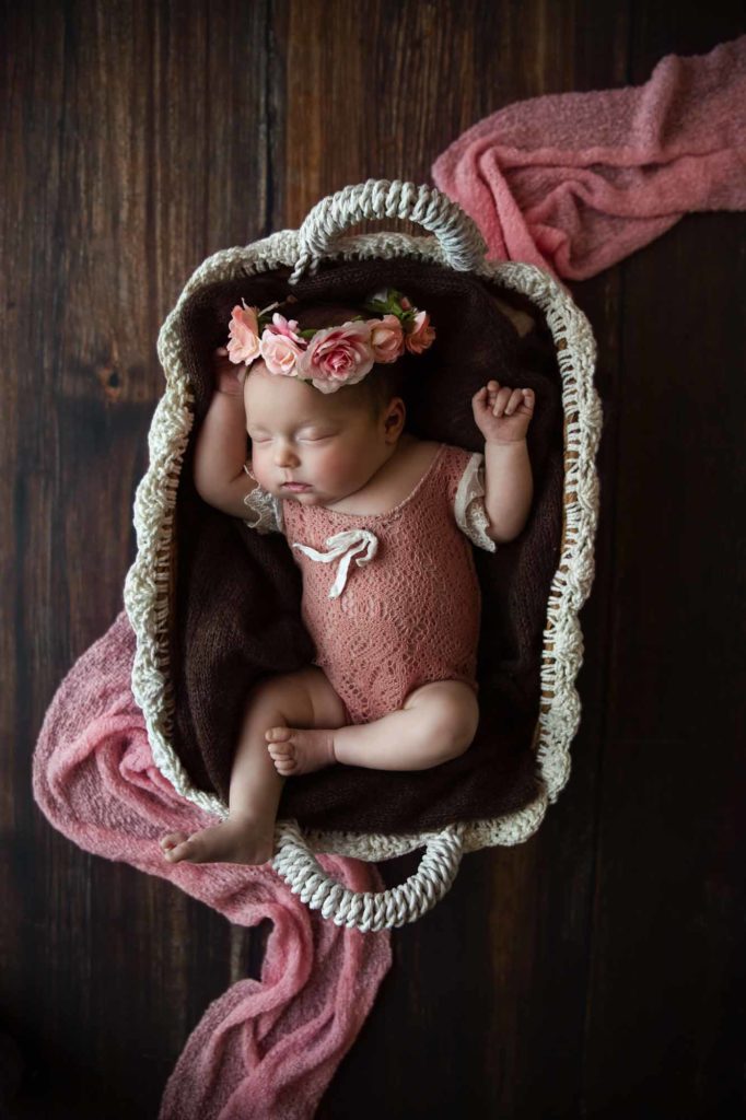 newborn baby in a basket