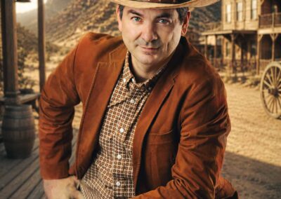 man in cowboy suit in a cowboy town